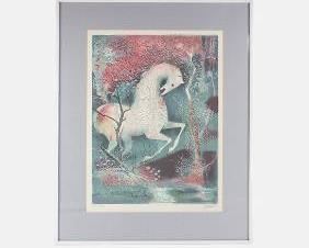 DiMarto Rearing White Horse Print Pencil Signed Limited Edition 46/260