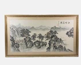 Large Japanese Ink and Watercolor Painting on Silk. With Artist Seal