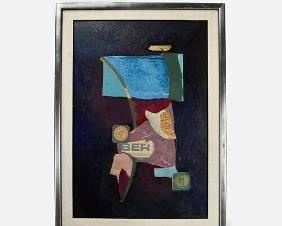 M Krause Olger MCM Mixed Media Collage on Board