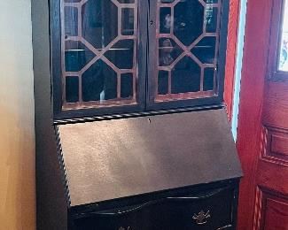 $195 
American Chippendale style secretary painted black 29Lx80Tx15D