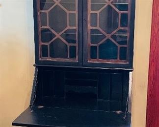 $195 
American Chippendale style secretary painted black 29Lx80Tx15D