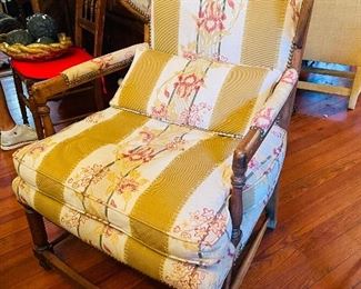 $195 
French walnut wing back Provencal chair (down cushion) 27W arm  to arm&nbsp;