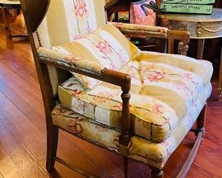 $195 
French walnut wing back Provencal chair (down cushion) 27W arm  to arm&nbsp;