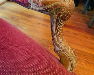 $175 
Red burgundy French armchair with naural wood 28W arm to arm
