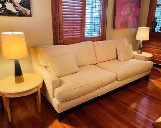 $250 
Pair of FLEX Green Bay WI made pine side table round 19x24x24

$90 
Pair of Modern&nbsp; black wood / brass lampa 27T to the shade&nbsp;

$400 
Yellow sofa by Richter Los Angeles CAL 92x45x33 - Down pillows  need cleaning&nbsp;