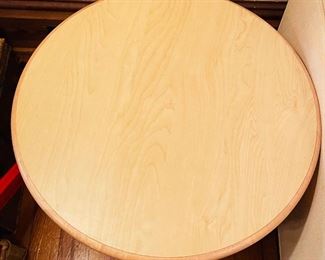 $250 
Pair of FLEX Green Bay WI made pine side table round 19x24x24
