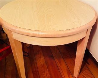 $250 
Pair of FLEX Green Bay WI made pine side table round 19x24x24
