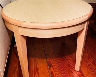 $250 
Pair of FLEX Green Bay WI made pine side table round 19x24x24
