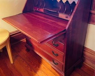 $275 
Secretary cherry wood drop front 4 drawers 34x40x14