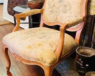 $225 
Ethan Allen Armchair birch style wood with linen floral
  upholstery 26"W