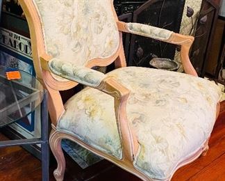 $225 
Ethan Allen Armchair birch style wood with linen floral
  upholstery 26"W