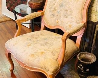 $225 
Ethan Allen Armchair birch style wood with linen floral
  upholstery 26"W