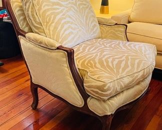 $295 
Oversized Bergere style armchair 34"W Zebra velour cream  fabric