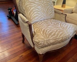 $295 
Oversized Bergere style armchair 34"W Zebra velour cream  fabric