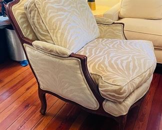 $295 
Oversized Bergere style armchair 34"W Zebra velour cream  fabric