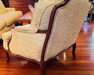 $295 
Oversized Bergere style armchair 34"W Zebra velour cream  fabric