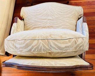 $295 
Oversized Bergere style armchair 34"W Zebra velour cream  fabric