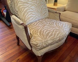 $295 
Oversized Bergere style armchair 34"W Zebra velour cream  fabric