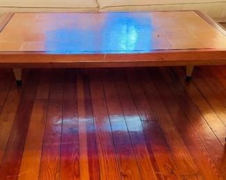 $500 
Leland Leonard handcrated coffee table inlaid 47x32x18