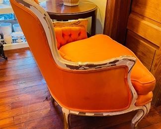 $125 
70's tuffed orange small armchair - some stains -&nbsp;