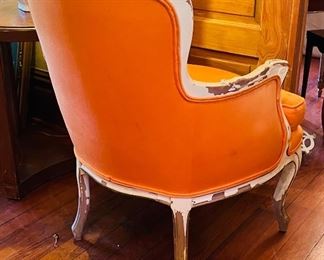 $125 
70's tuffed orange small armchair - some stains -&nbsp;