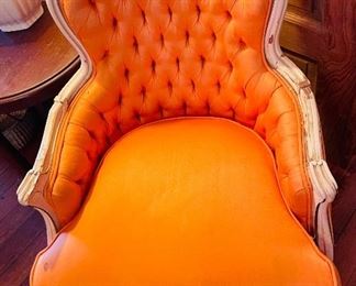 $125 
70's tuffed orange small armchair - some stains -&nbsp;