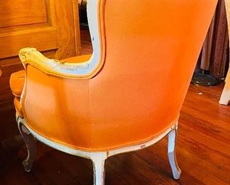 $125 
70's tuffed orange small armchair - some stains -&nbsp;