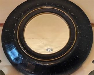 $75 
Black round mirror above fireplace 30 square