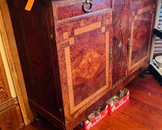 $495 
French Art deco burl walnut sideboard tan 50x42x18