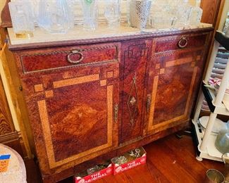 $495 
French Art deco burl walnut sideboard tan 50x42x18