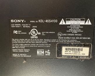 $50 
TV Sony 46" Bravia 2008