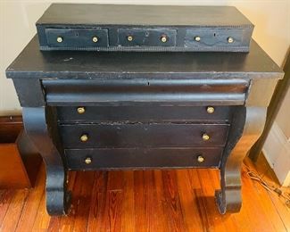 $295 
Black painted Empire chest of drawers&nbsp;
