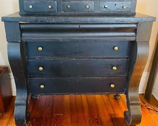 $295 
Black painted Empire chest of drawers&nbsp;