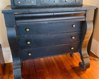 $295 
Black painted Empire chest of drawers&nbsp;
