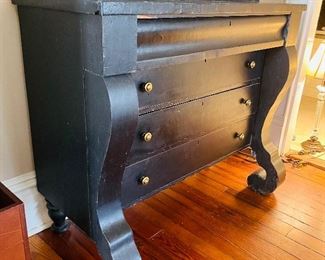 $295 
Black painted Empire chest of drawers&nbsp;