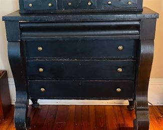 $295 
Black painted Empire chest of drawers&nbsp;