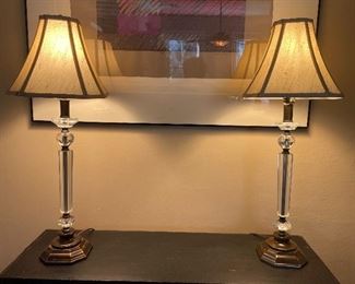$90 
Pair of glass lamps 27T to finial&nbsp;