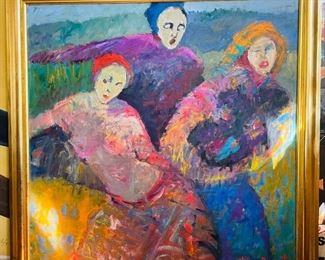 $795 
Helen Durant (Georgia b. 1947)&nbsp;  orginal large canvas of three woman in the field 56' square&nbsp;