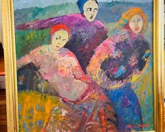 $795 
Helen Durant (Georgia b. 1947)&nbsp;  orginal large canvas of three woman in the field 56' square&nbsp;