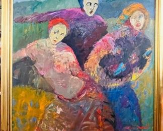 $795 
Helen Durant (Georgia b. 1947)&nbsp;  orginal large canvas of three woman in the field 56' square&nbsp;