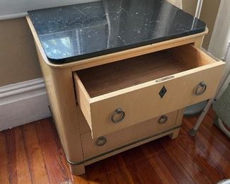 $550 
Vintage Mid century National Mount Airy Pair of chests black  marble top 25Wx18Dx26H