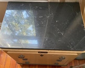 $550 
Vintage Mid century National Mount Airy Pair of chests black  marble top 25Wx18Dx26H