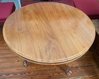 $299 
Round gueridon with claw foot 40x29 - one foot has misc veneer