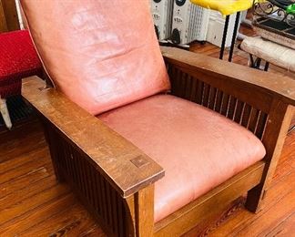 $1,000 
Stickley signed reclining armchair - leather stained&nbsp;