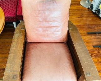 $1,000 
Stickley signed reclining armchair - leather stained&nbsp;