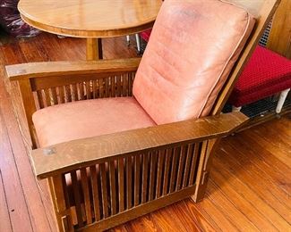 $1,000 
Stickley signed reclining armchair - leather stained&nbsp;
