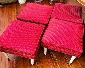 $200 
Set of 4 benches tapered cream legs on casters red fabric
