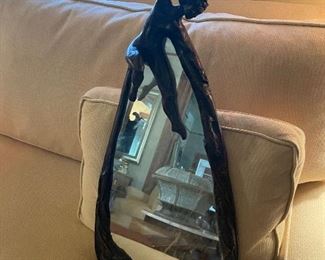 $350 
Mirror handcrafted signed L.Estano with female figure 12Wx18T