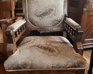 Eastlake upholstered walnut armchair c. 1880s 