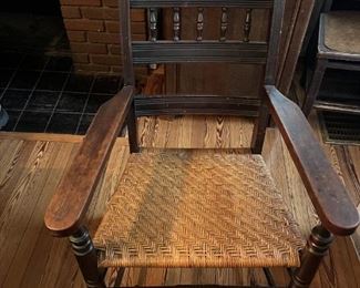 Victorian walnut arm chair c. 1890 – with rush woven seat 
